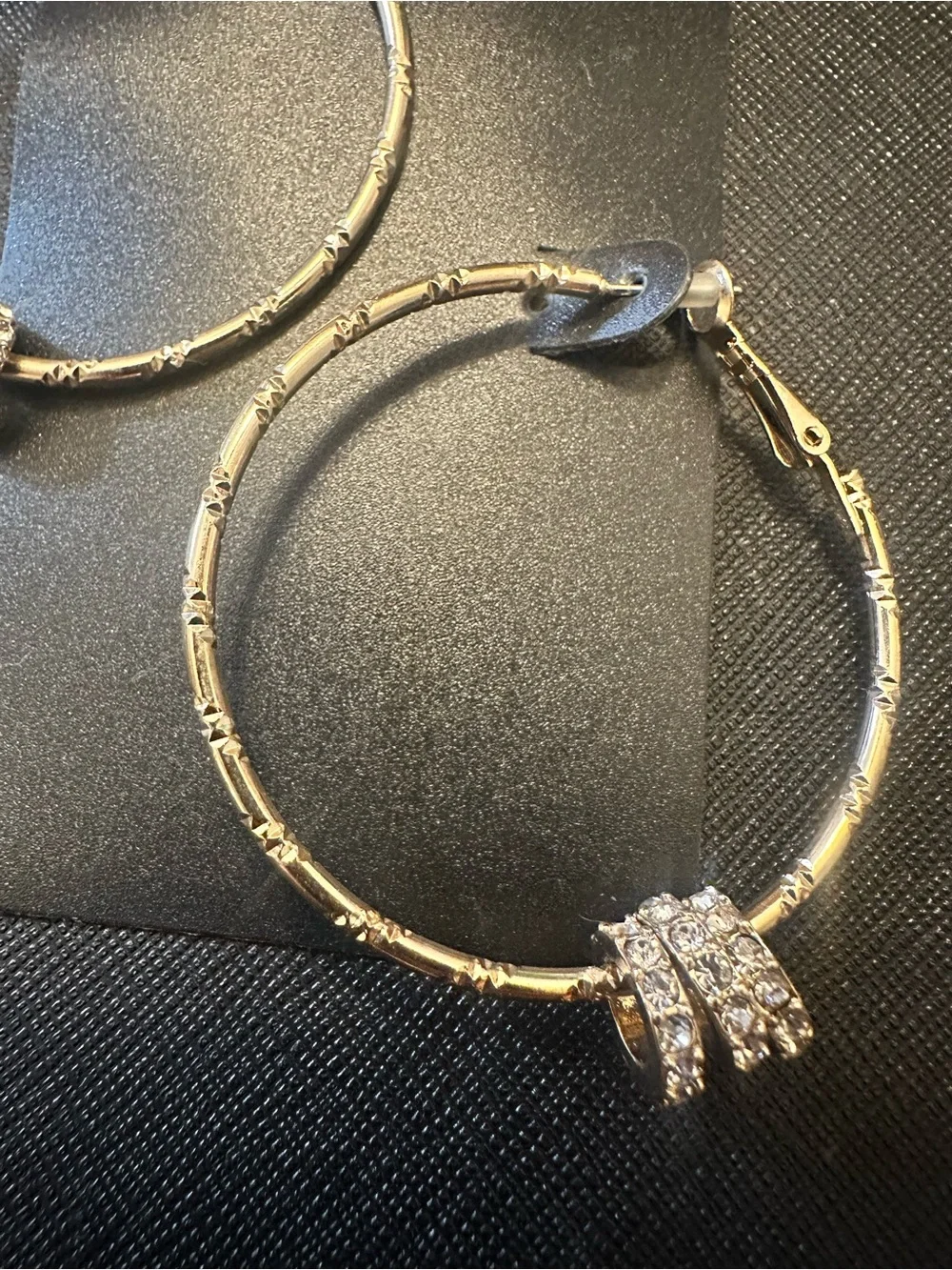 New York & Company Gold Tone Hoop Earrings with Crystal Rings